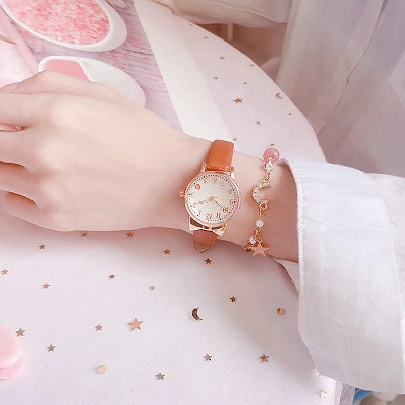 2024 Fashion Kids Love Digital Dial Children Set Watch Leather Strap Quartz Watches Kid Girls Clock Watch Bracelet Set Gift