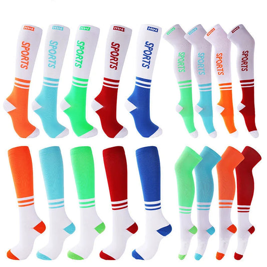 1 Pair Long Stockings Sports Bright Asymmetric English Words Sports High Length Compression Socks Pressure Slimming Yoga Socks