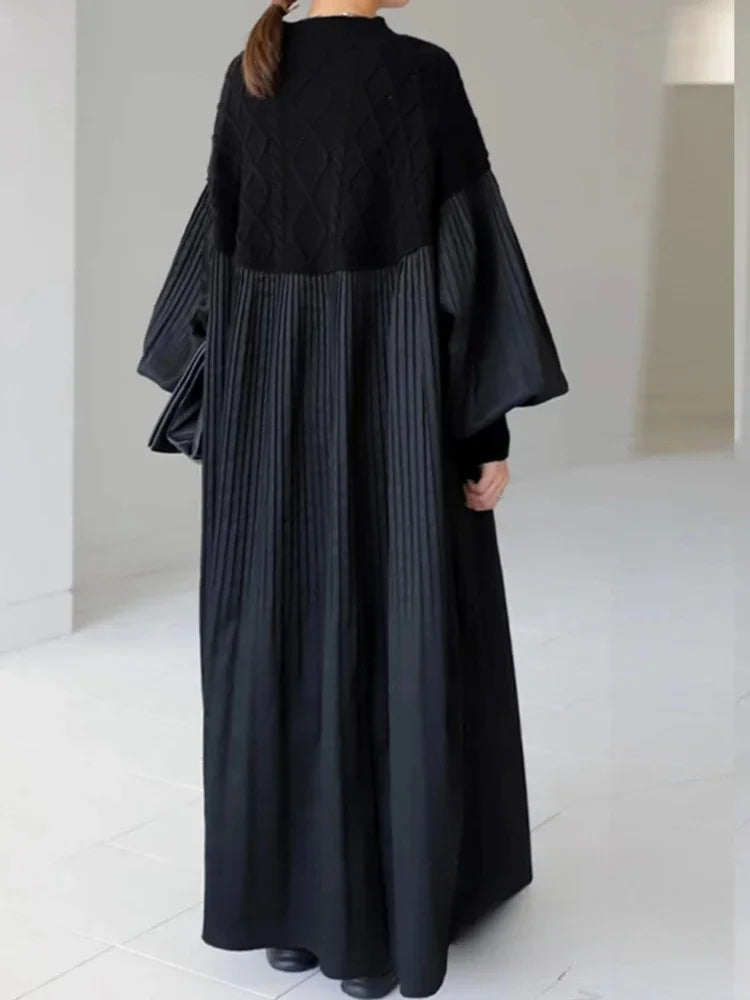 Korean Fashion Dress for Women 2023 Autumn Solid Diamond Checkered Sweater Patchwork Dress Streetwear Oversized Women's Clothing