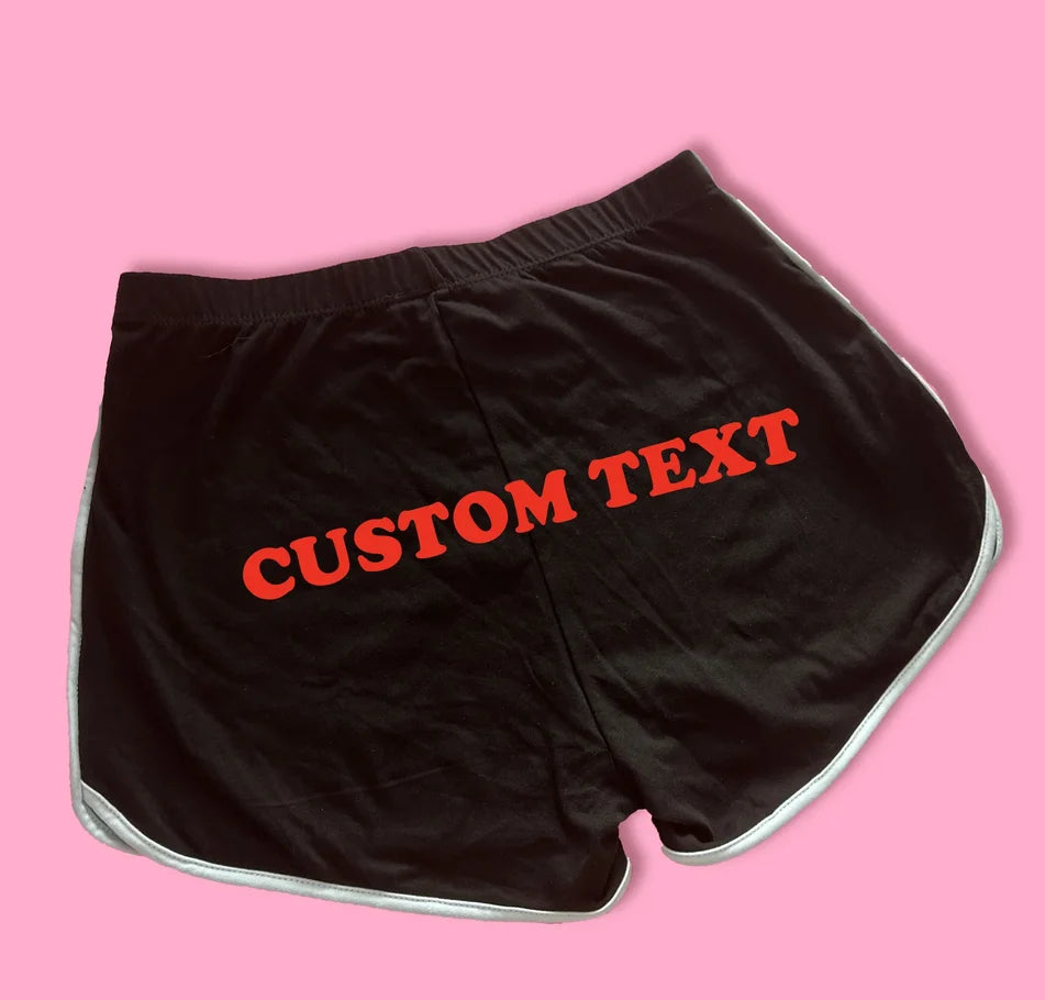 CUSTOM BOOTY SHORTS Color Retro Contrast Trim Cheeky Gym Printed Personalized Customized Name Logo Team Vintage Your Text Here