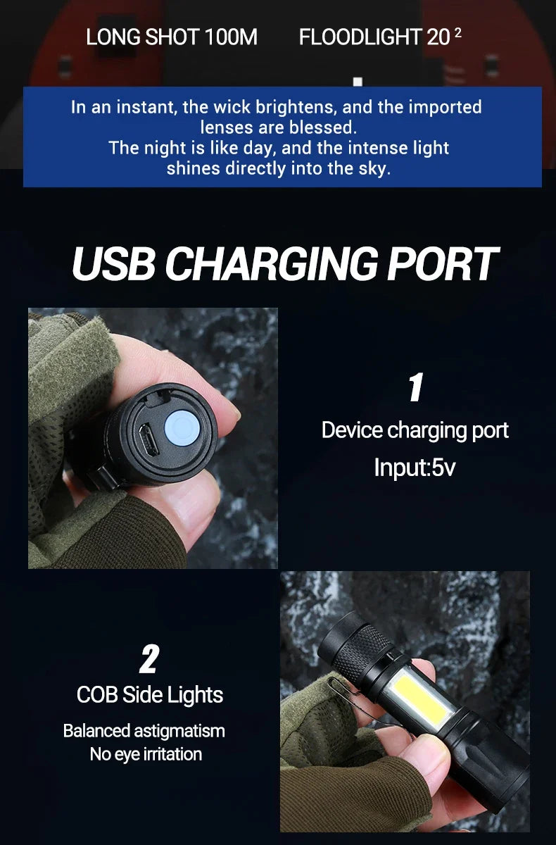1-5PCS Mini LED Flashlight Zoom Torch COB+XPE Lamp Built-in Battery Lamp Outdoor Waterproof Emergency Pocket Light With Pen Clip