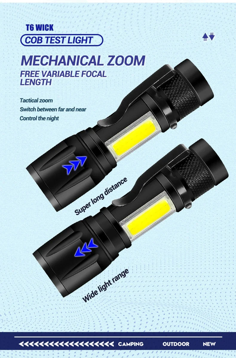 1-5PCS Mini LED Flashlight Zoom Torch COB+XPE Lamp Built-in Battery Lamp Outdoor Waterproof Emergency Pocket Light With Pen Clip