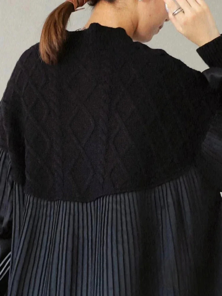 Korean Fashion Dress for Women 2023 Autumn Solid Diamond Checkered Sweater Patchwork Dress Streetwear Oversized Women's Clothing