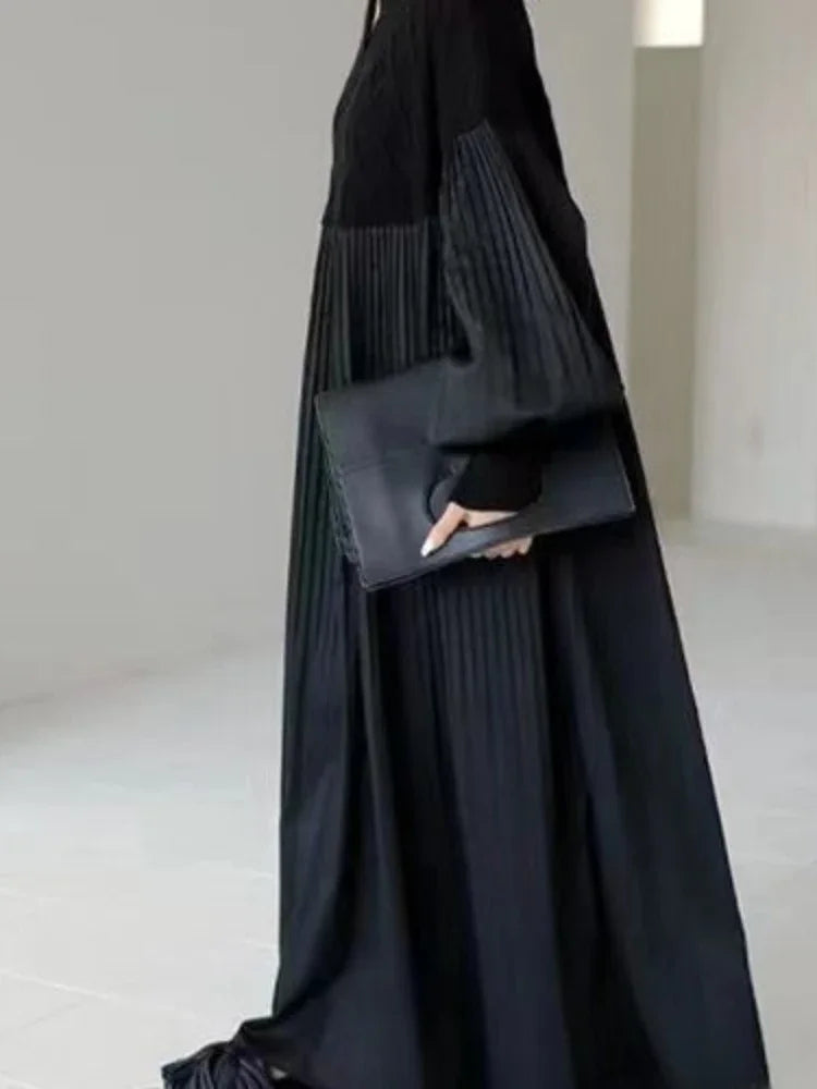 Korean Fashion Dress for Women 2023 Autumn Solid Diamond Checkered Sweater Patchwork Dress Streetwear Oversized Women's Clothing